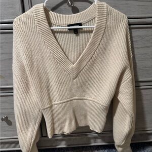 Express Cream V-Neck Sweater